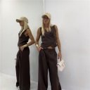 completo con pantalone palazzo e gilet incrociato couple